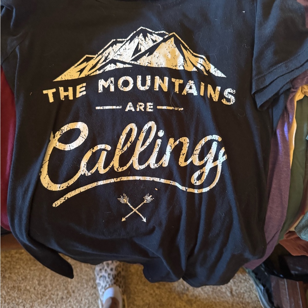 Black Graphic Tee with Mountain Design